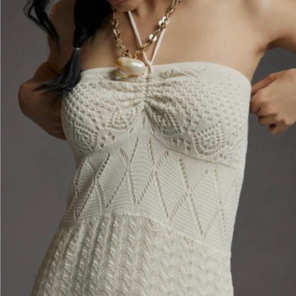 Anthropologie Cream Strapless Knit Dress